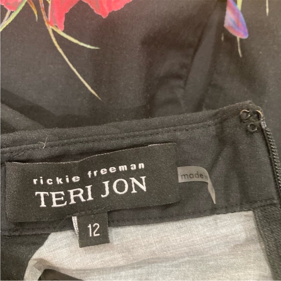 Rickie Freeman for Teri Jon Black Floral Midi Dress Size 12 - Picture 6 of 12